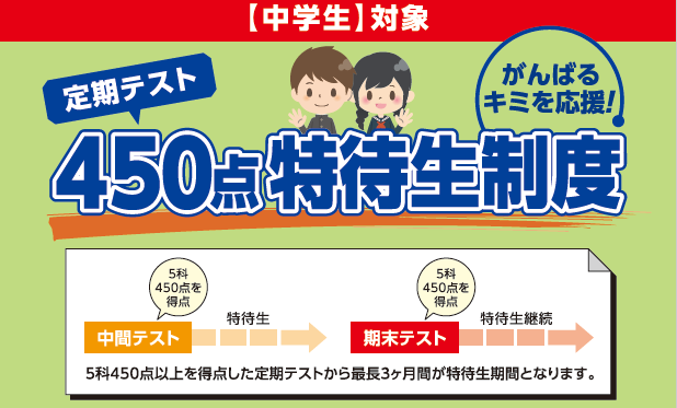 塾予備校 くずは本校 定期テスト450点特待生制度